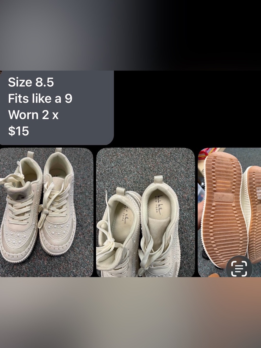 Women’s  Neutral Cream Lace-Up Sneakers - Size 8.5